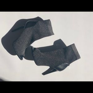 Sock stilettos w/ metallic knit shimmer from GUESS